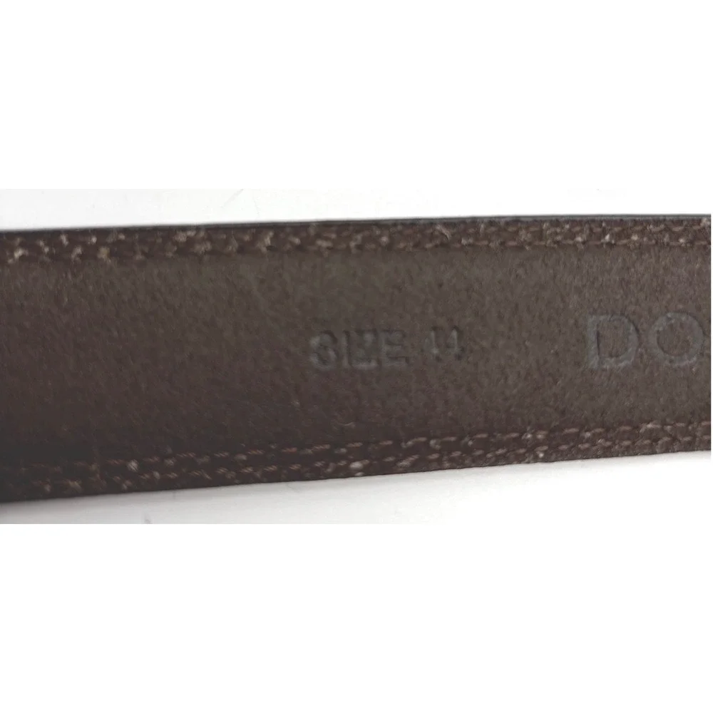 Dockers Men's Brown Leather Belt Size 44 Silver-Tone Buckle Contrast Stitching